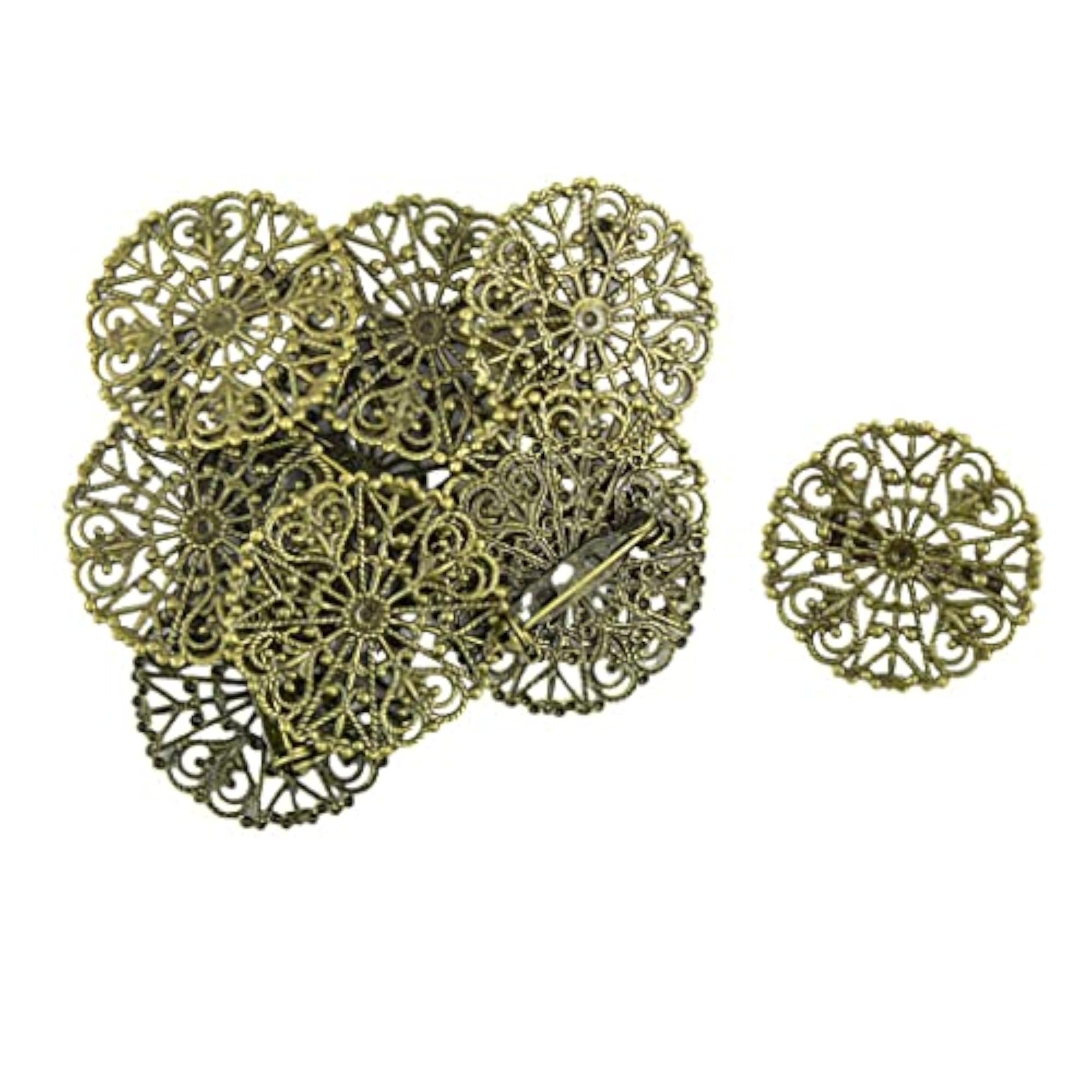 3x10 Pieces Filigree Flower Blank Brooch Settings